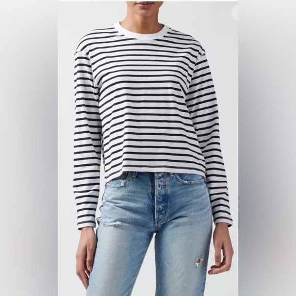 ATM White M Stripe Jersey Long Sleeve Boy Tee Nautical Classic Staple Preppy - Picture 1 of 10